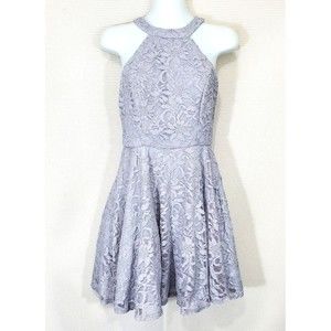 B Darlin Dress Juniors 11 Silver Glitter Lace Fit Flare Party Skater Tulle